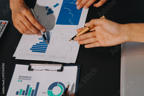 Accounting company provide finance and taxation planning for profitable cash flow, Auditor and accountant team working in office, analyze financial data and accounting record with calculator.Insight