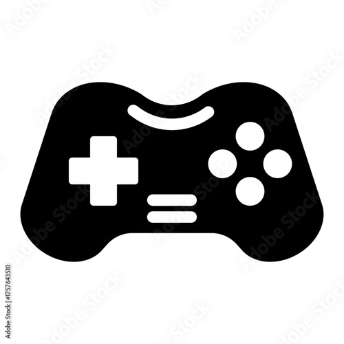 Vector icon of a game controller, depicting a traditional gaming console controller with buttons and joystick, ideal for gaming-related graphics.