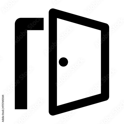 Vector illustration of a simple black door icon with a handle, symbolizing entry or exit, suitable for home, office, or building-related designs.