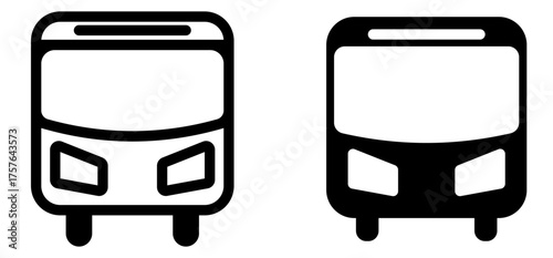 Set of Vector illustration of a front view of a bus, designed with simple lines and shapes, ideal for transport and travel-themed graphics.