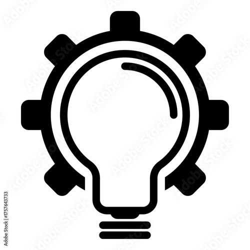 Creative light bulb icon with gear symbolizing innovation and problem-solving.