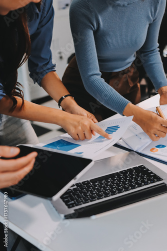 Accounting company provide finance and taxation planning for profitable cash flow, Auditor and accountant team working in office, analyze financial data and accounting record with calculator.Insight