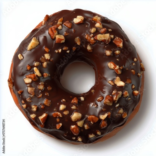 Delicious Chocolate Donut Topped With Nuts on a White Background