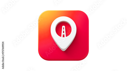 Free Download A 3D navigation icon showing a white map pin with a road inside on a red and orange gradient background - GFXLoad