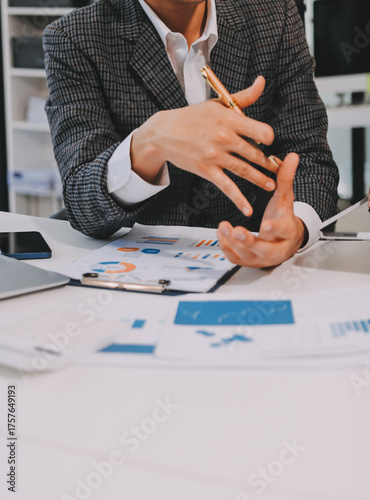 Accounting company provide finance and taxation planning for profitable cash flow, Auditor and accountant team working in office, analyze financial data and accounting record with calculator.Insight