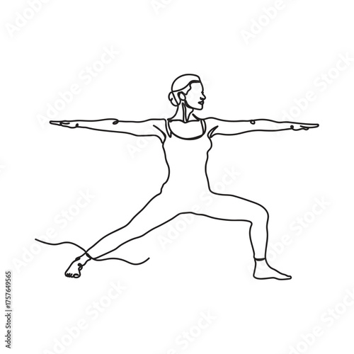 Minimalist one line drawing of a woman performing a yoga pose emphasizing balance and strength