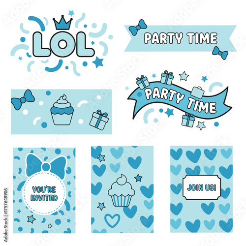 A collection of pink abstract backgrounds, featuring a themed decoration banner with a Lol surprise doll in a girlish style, serves as an invitation card template