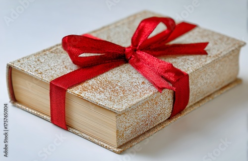 Beautifully Wrapped Gift With Red Ribbon on a Soft White Background