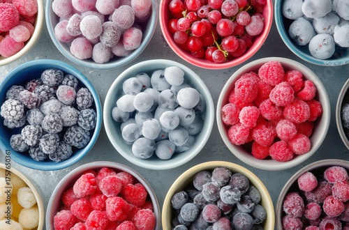 Colorful Collection of Frozen Berries in Wooden Containers at a Market in Summer