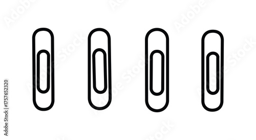 Four identical black paperclip outlines arranged in a row against a white background silhouette