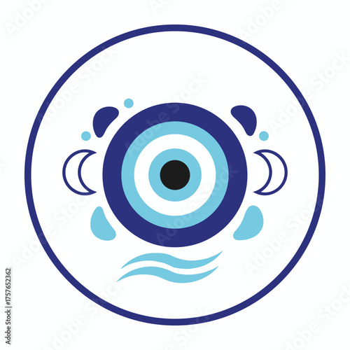 A Turkish eye design rendered as a vector illustration, featuring the Greek evil eye symbol of protection, crafted from glass as the Nazar Boncugu, an amulet and talisman against the evil eye