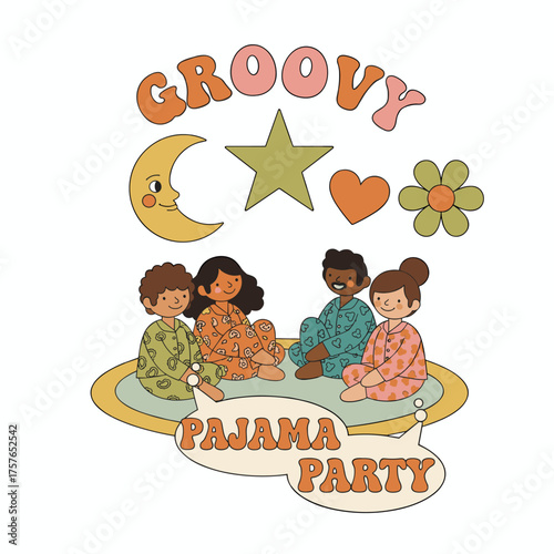 Pajama party adorned with moon, star, heart, and flower motifs