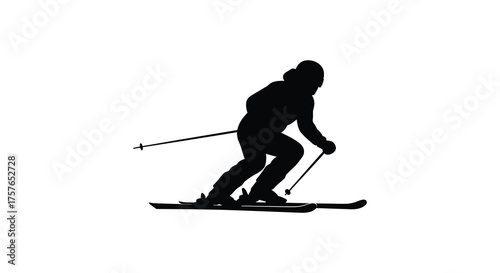 Dynamic silhouette of a skier in action on skis with poles during a winter sport activity