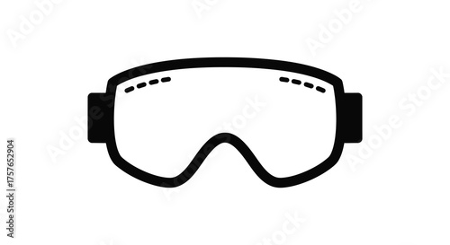 Simple black and white outline silhouette of ski goggles with clear lenses and a black strap for winter sports protection silhouette