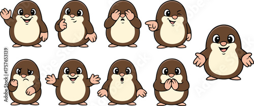 vector illustration of mole funny cute cartoon mascot character cartoon with 9 poses 