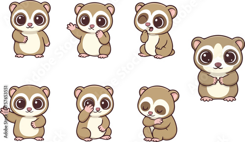 vector illustration of loris funny cute cartoon mascot character cartoon with 7 poses 