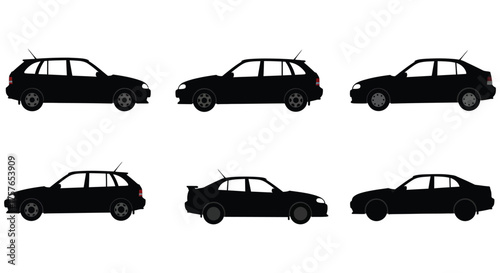 Collection of diverse car silhouettes showcasing various models and styles in a clean graphic representation silhouette