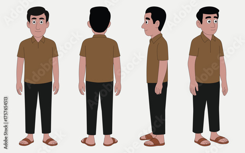 Indian young boy cartoon character design for 2d animation