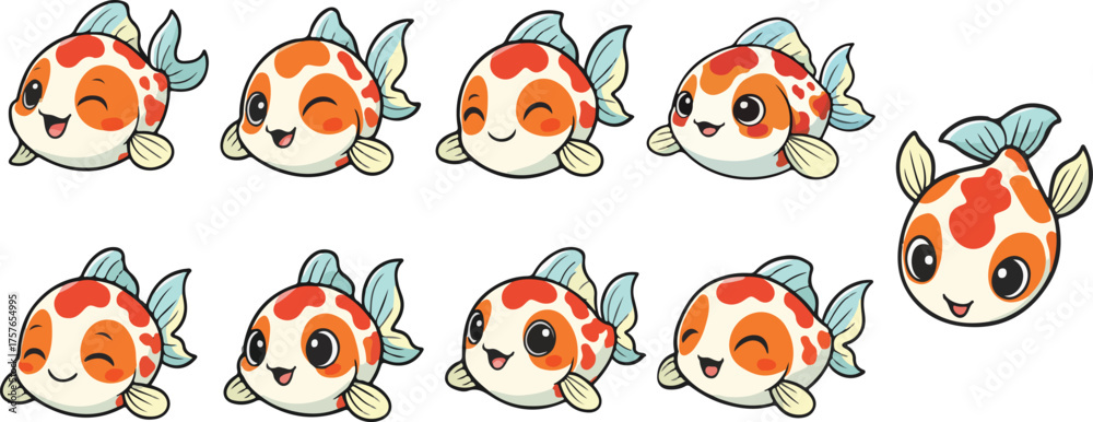 Obraz premium vector illustration of koi fish funny cute cartoon mascot character cartoon with 9 poses 