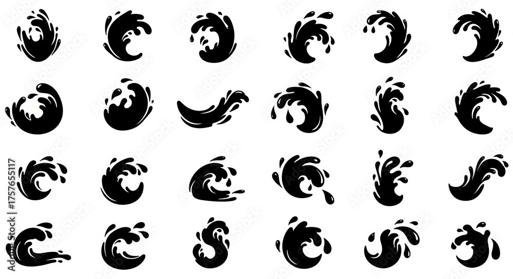 Fototapeta premium Splash Water Vector Icons Set ,Fresh Droplet Silhouette Collection for Design, Branding, and Illustration on White Background