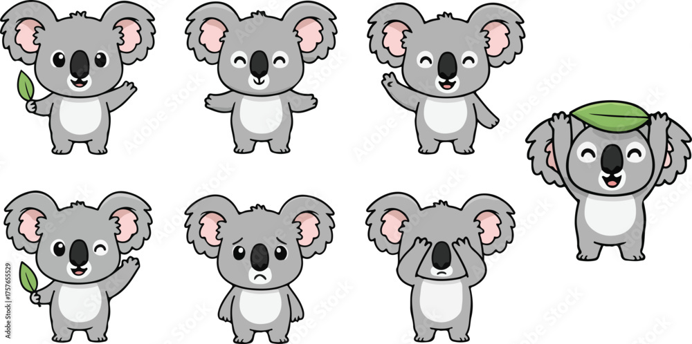 Fototapeta premium vector illustration of koala funny cute cartoon mascot character cartoon with 7 poses 01