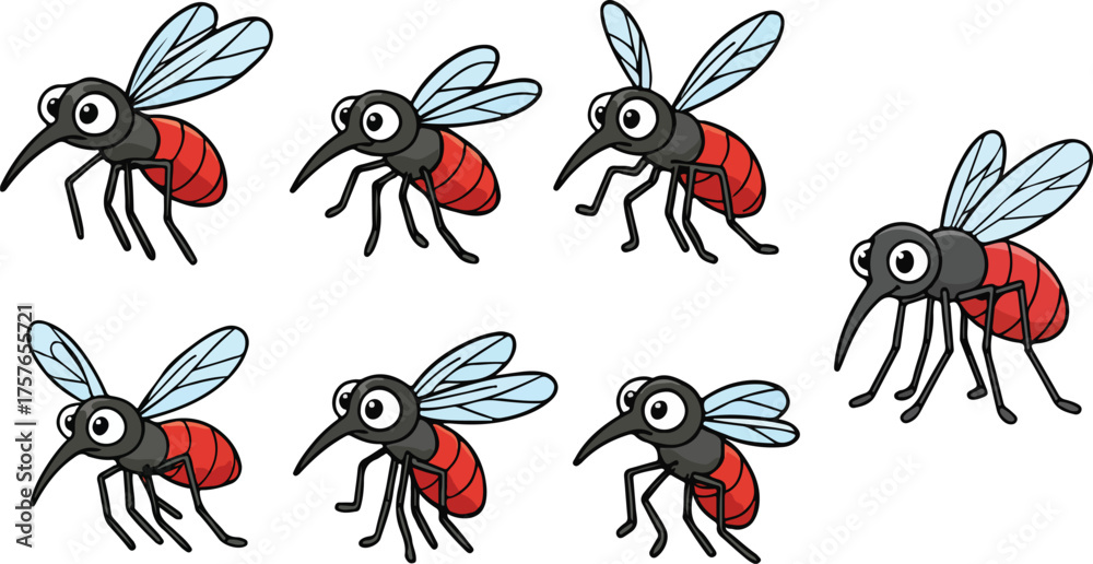 Fototapeta premium vector illustration of mosquito funny cute cartoon mascot character cartoon with 7 poses 01