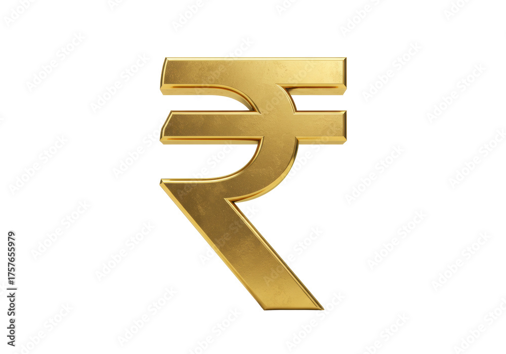Fototapeta premium Golden Indian Rupee symbol isolated PNG, currency sign for finance, banking, and economy on transparent background