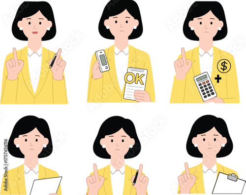 Determined Woman in Yellow Blazer Holding Pen Raising Index Finger Providing Direction on Isolated Transparent Background.