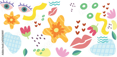 Irregular Star Collage Cut Out Shapes with Crayon Patterns and Funky Rough Texture
