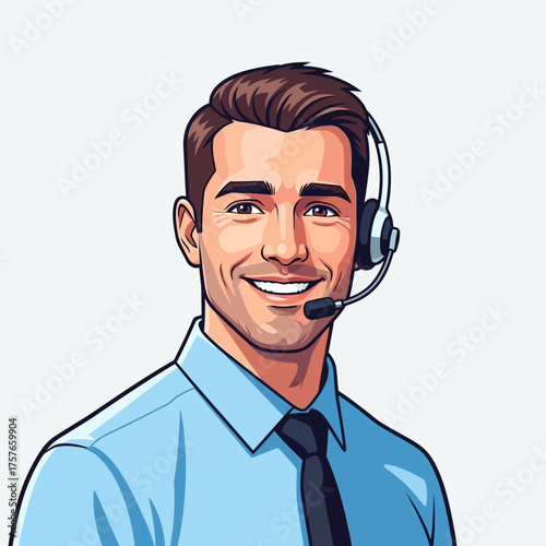 Customer service representative smiling wearing headset illustration