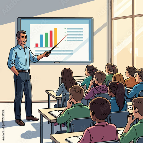 Instructor presenting data to students in classroom