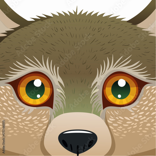 Cute raccoon face portrait with transparent background