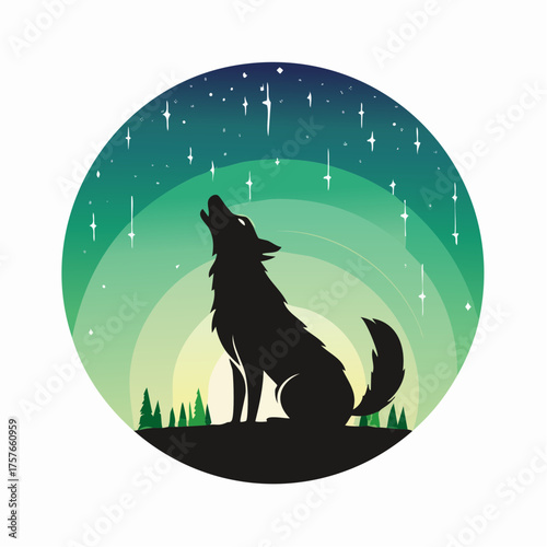 Wolf howling at night sky with stars