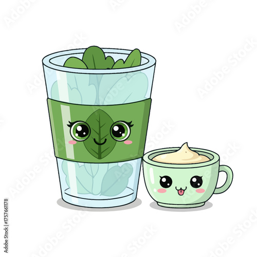Cute kawaii salad and dressing characters