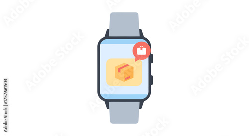 Smartwatch Delivery Notification, Package Tracking, Flat Vector Icon, Technology, Minimalist, Isolated View, Logistics Drones and Smart Delivery Concept