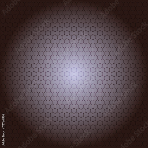 Abstract dark hexagon grid pattern with a subtle purple spotlight