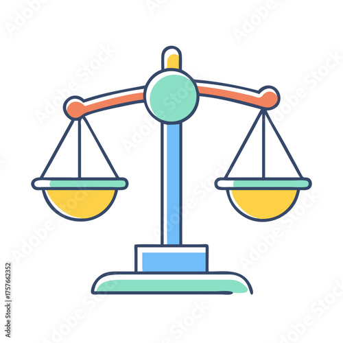 Cartoon Illustration of Scales of Justice in Balance with Bright Colors
