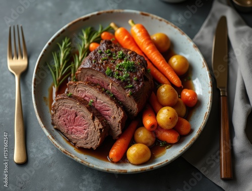 Grilled Beef Strip Loin Steak with Roast Vegetables