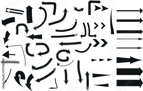 Vector Direction Arrow Icons Set – Curved, Straight, and Directional Arrows Collection