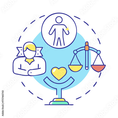 Core Ethical Principles illustration, values, moral compass, integrity, and responsibility