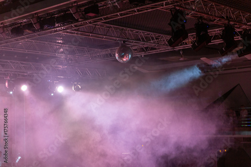 Spotlights and laser beams. Concert light. Stage lights. Soffits