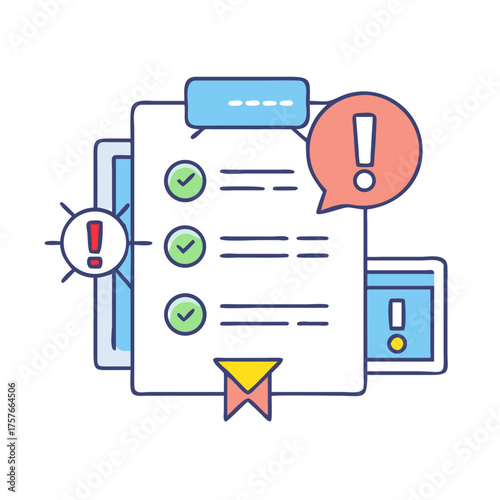Task management application showing completed tasks with warnings and alerts indication
