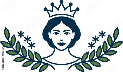 Vector art of queen with crown and laurel wreath illustration