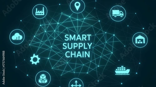 Visual representation of a smart supply chain concept, connecting various logistics elements with innovative technology.