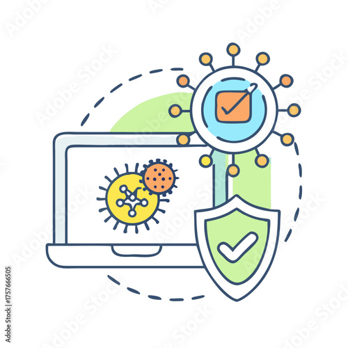 Computer Security and Antivirus Protection with Shield Blocking Malware Illustration