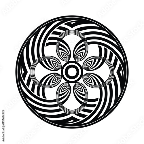A captivating abstract pattern featuring geometric shapes and optical illusions. The black and white contrast creates a visually dynamic and modern composition. 