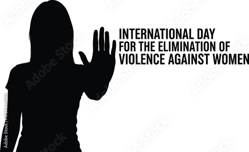 Silhouette of woman raising hand for international day for elimination of violence against women
