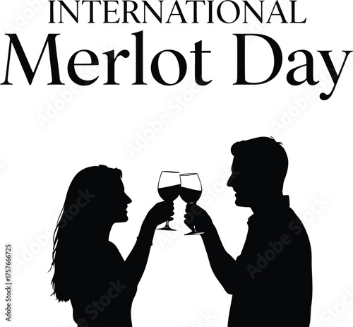 Silhouette of couple toasting wine glasses for international merlot day celebration event