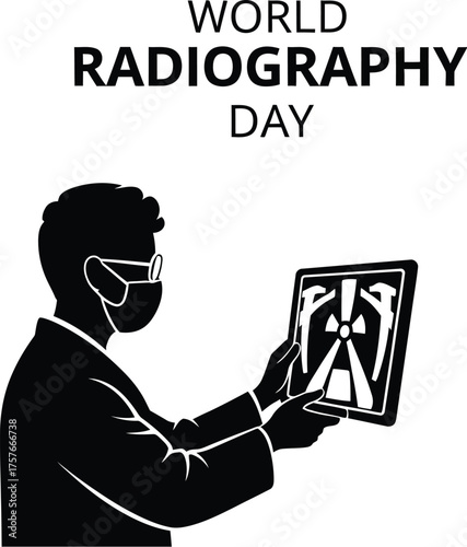 Silhouette of doctor in mask holding X-ray for world radiography day medical professional with chest scan