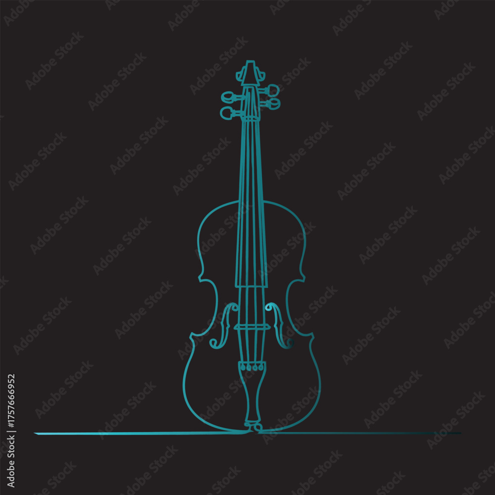 Fototapeta premium Glows green neon light violin silhouette elegant music instrument concept art vector